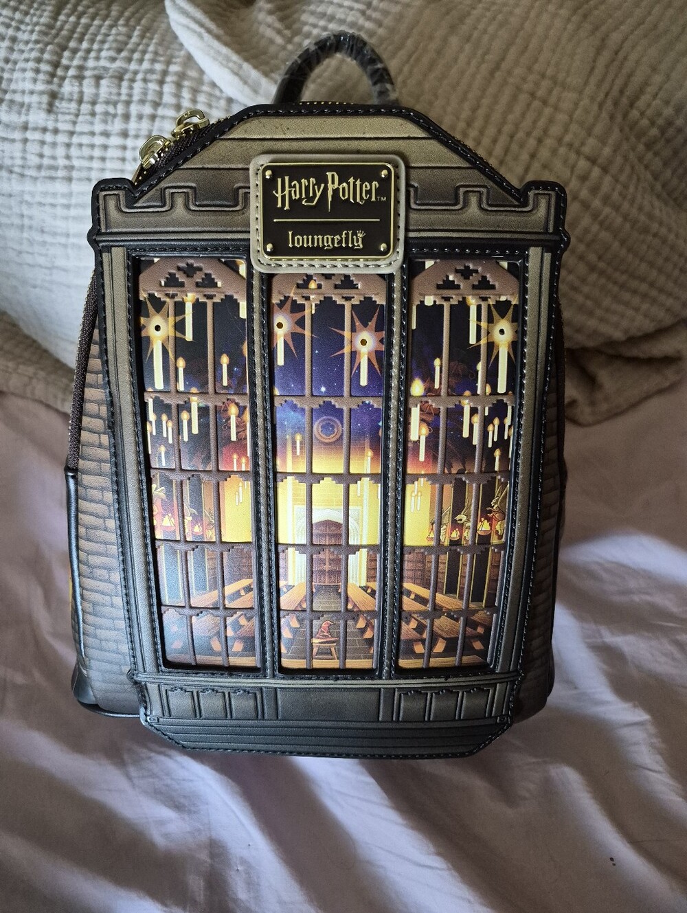 NWT Loungefly Harry Potter Great Hall Window Mini Backpack - Black & Gold
